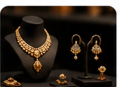 Jewellery showroom display case with a screen showing live gold rates